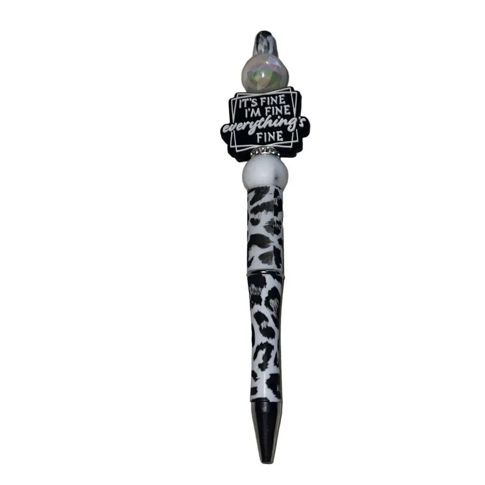 It’s fine, I’m fine, everything’s fine beaded pen handmade black leopard cheetah